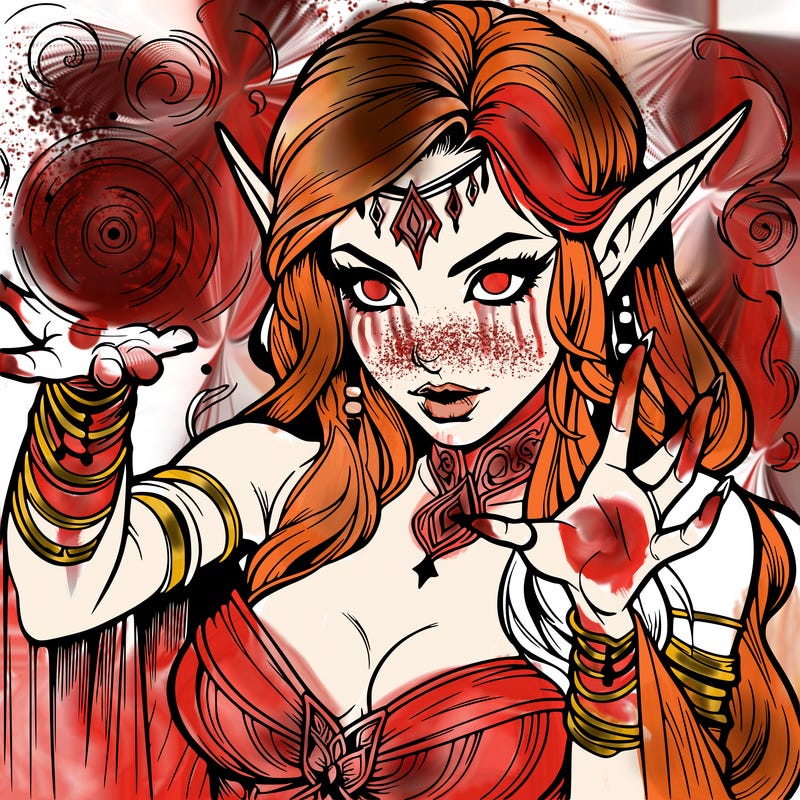 realistic scary beautiful elf sorceress casting spell