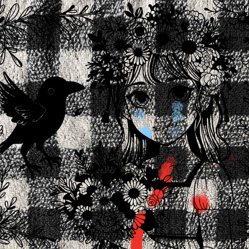 girl with flowers crow realistic