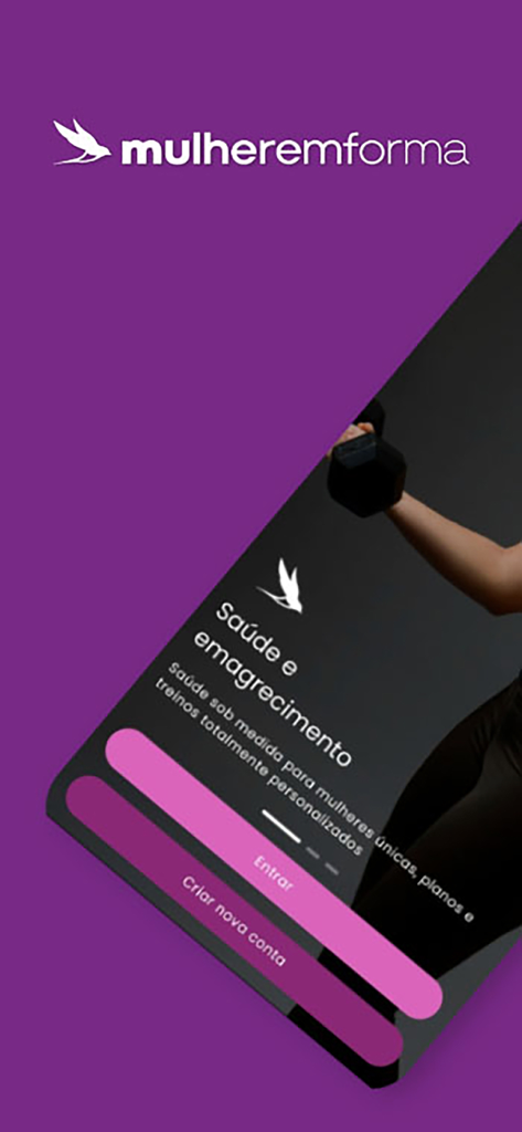 Mulher Em Forma - Welcome screen of the Mulher Em Forma fitness app for women with login and sign up options