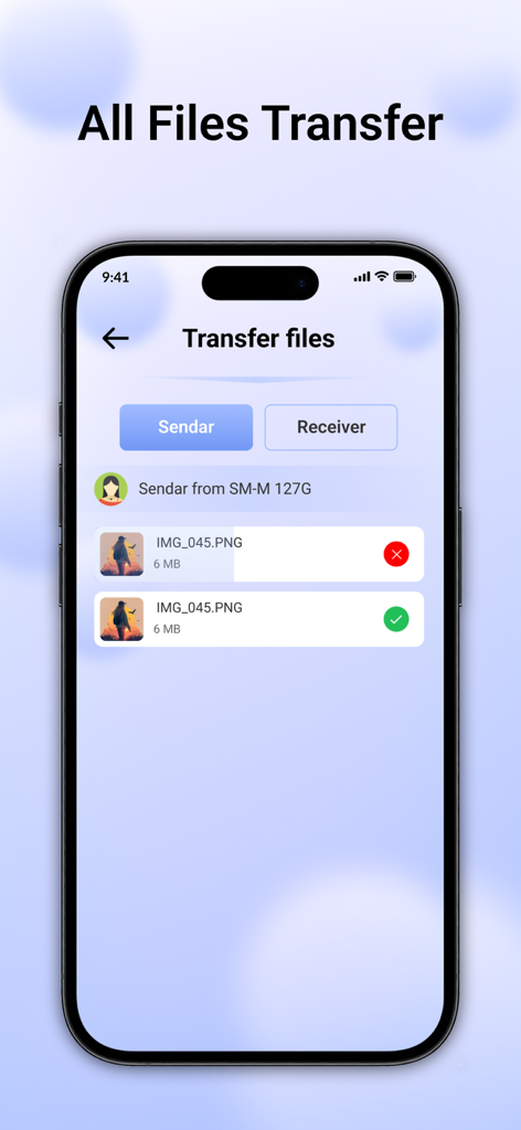 ShareMe – Fast File Sharing - Pantalla de la aplicación ShareMe que muestra el estado de transferencia de archivos para fotos