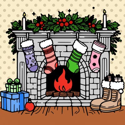 christmas fireplace with  stockings