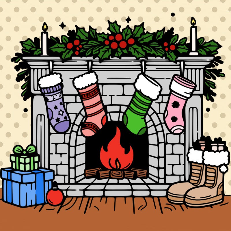 christmas fireplace with  stockings