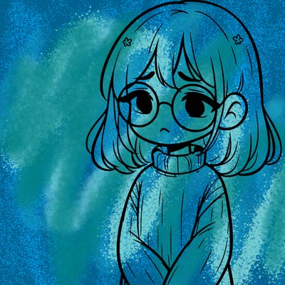 sad girl with glasses in a sweater