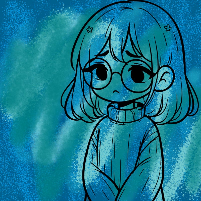 sad girl with glasses in a sweater