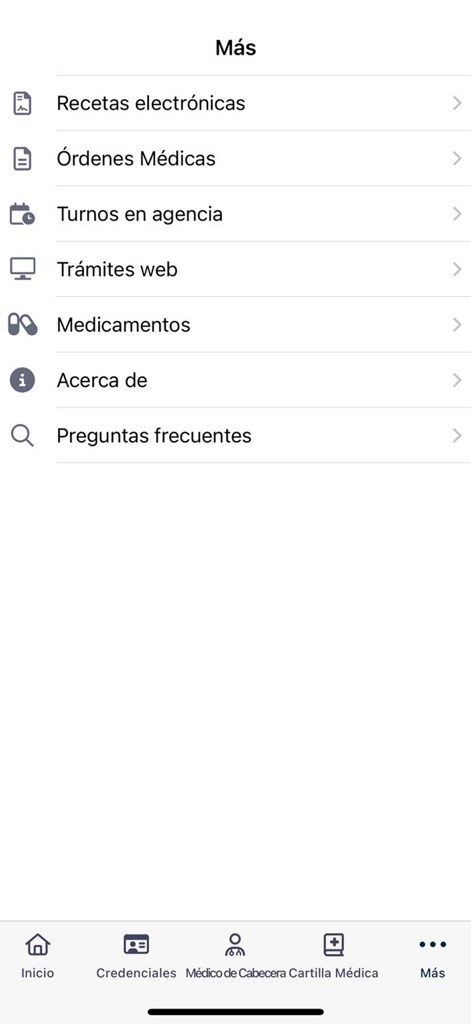 Mi PAMI - The More menu in the Mi PAMI app listing electronic prescriptions and medical orders