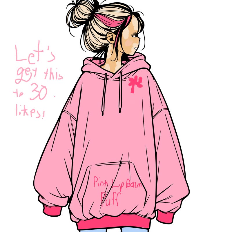 realistic girl with a oversized sweatshirt on and a bun