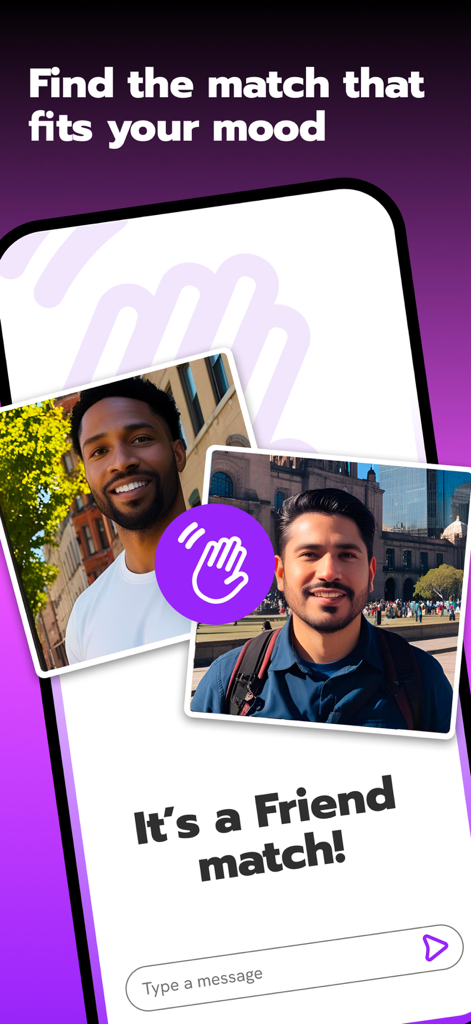 A successful friend match notification on the Misterbnb and Weere LGBTQ social app showing two men's profile photos