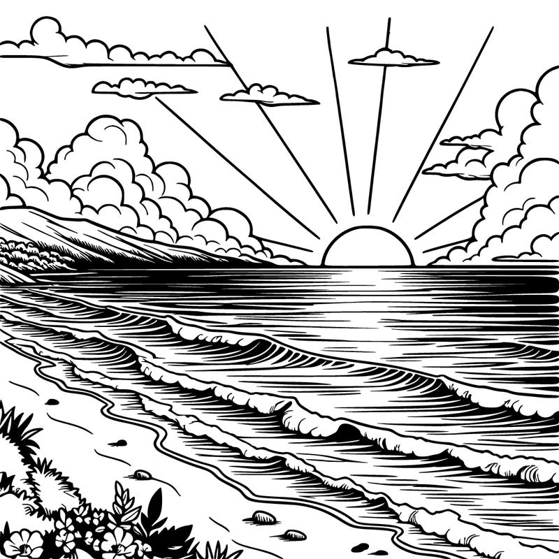 a realistic sunset view with the ocean