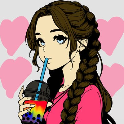 realistic girl with braided hair drinking boba