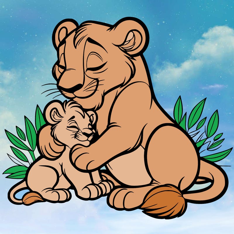 lioness cuddling her cub