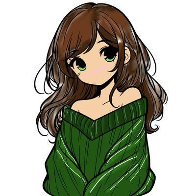 shy pretty girl wearing a sweater that is falling off one shoulder portrait