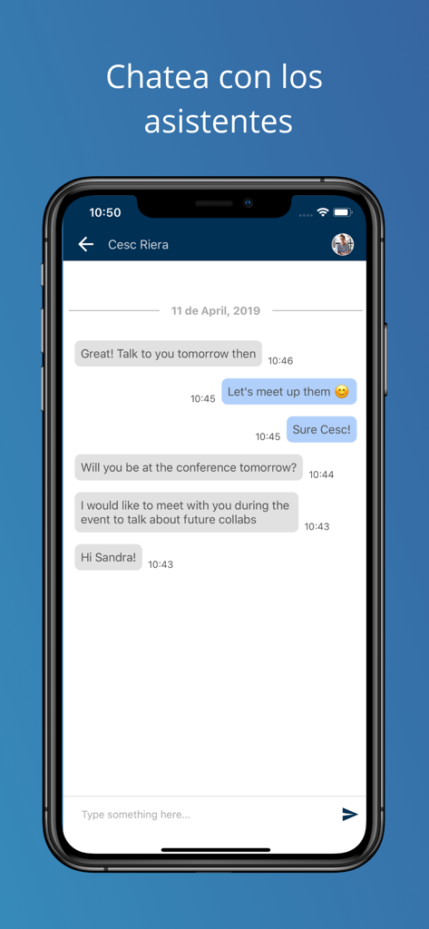 Eventsbox by Meetmaps - イベント参加者とのネットワーキングのためのEventsboxアプリのチャットインターフェースを示すスマートフォンの画面