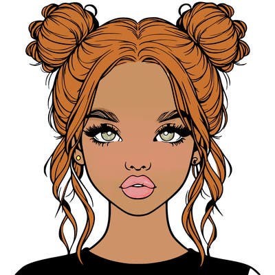 realistic girl with two buns in hair and lips