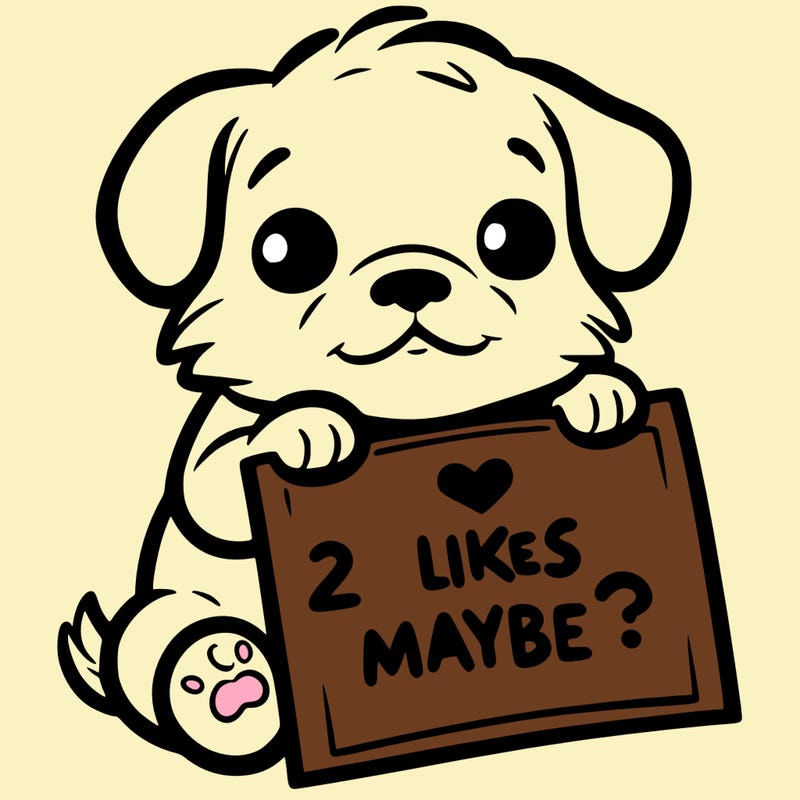 a puppy holding a sign that says 2 likes maybe?