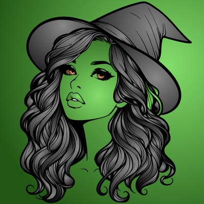 realistic witch girl with wavy hair and lips