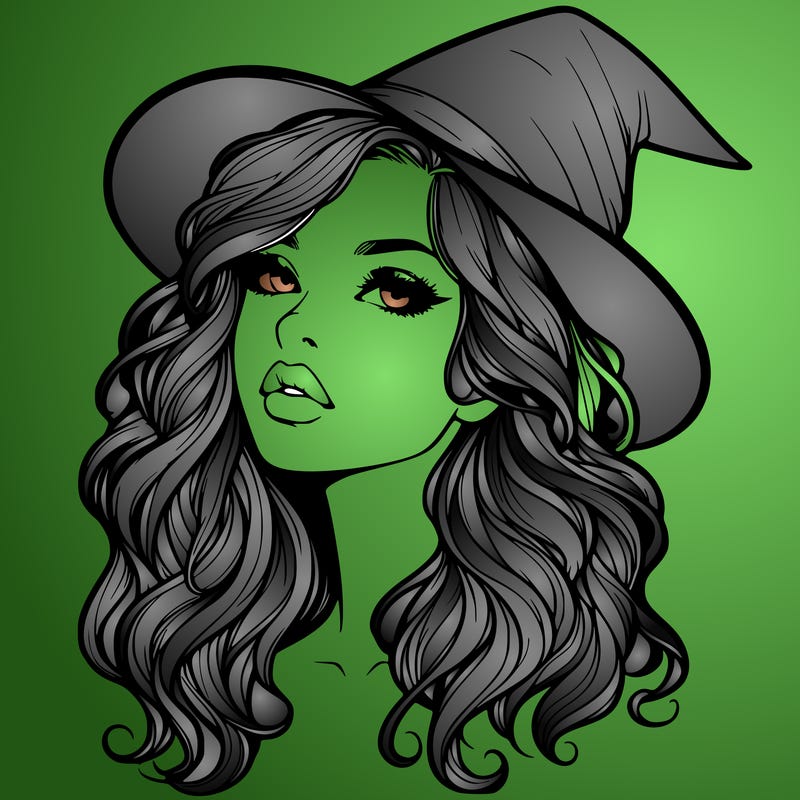 realistic witch girl with wavy hair and lips