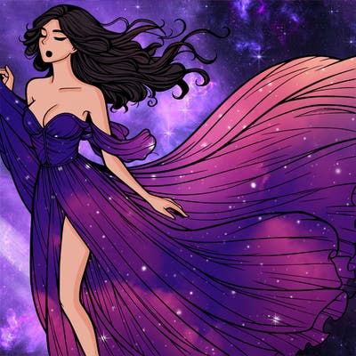 realistic woman in dress flowing the the wind