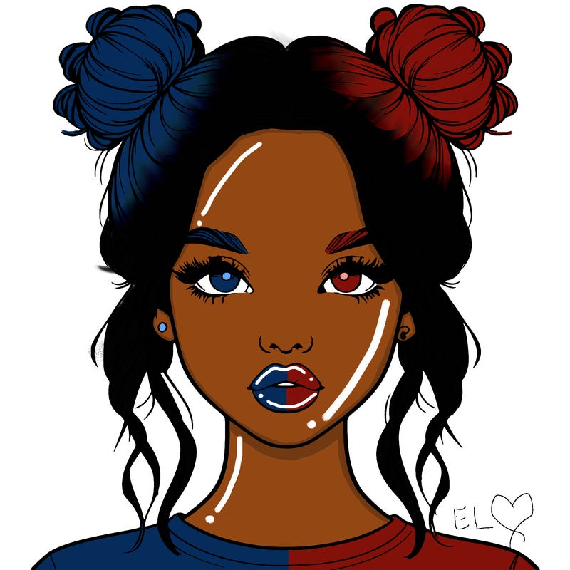 realistic girl with two buns in hair and lips