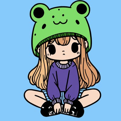 a girl wearing a frog hat and some frog socks
