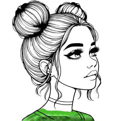 realistic girl with buns on the top of her head