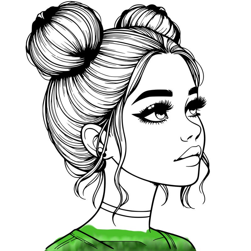 realistic girl with buns on the top of her head