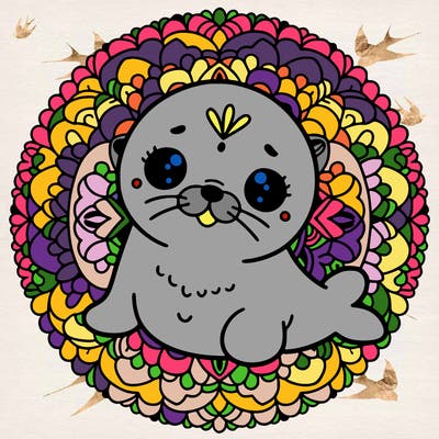 a cute baby seal mandala