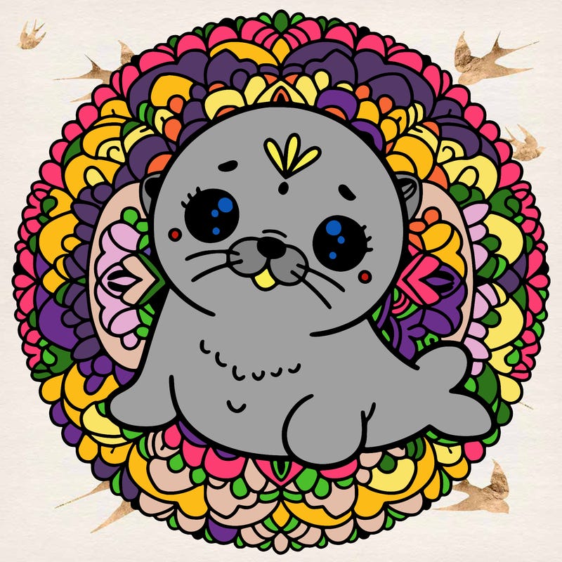a cute baby seal mandala
