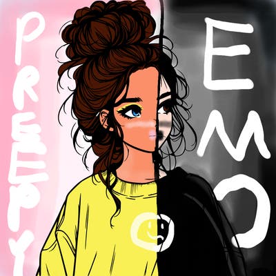 realistic girl with messy bun and oversized clothing