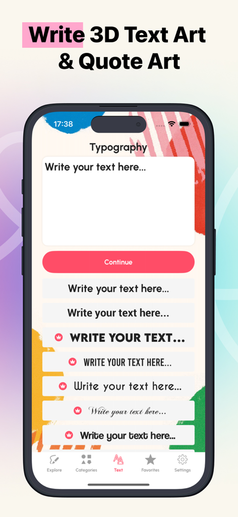 AR Drawing: Sketch Paint Trace - Interface de l'application AR Drawing montrant l'outil de typographie pour créer de l'art textuel 3D et des citations avec différents styles de police.