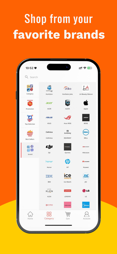 Konfulon Online - Konfulon Online mobile app brand selection screen showing famous electronic brand logos