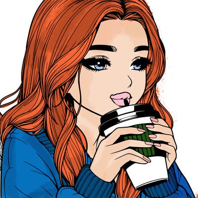 realistic girl drinking coffee