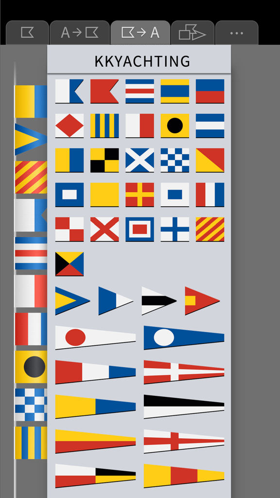 SignalFlags Tool - A grid of international maritime signal flags and pennants used for decoding in the SignalFlags Tool app interface