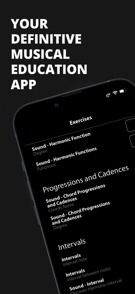 Musical Chord - Musical Chord app interface showing music theory exercises for harmonic functions and progressions.