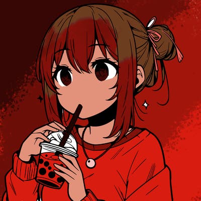 manga character drinking boba