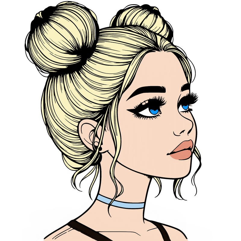 realistic girl with buns on the top of her head