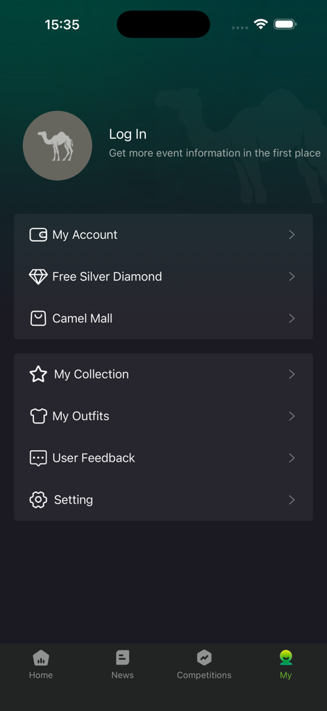 Camel Live - Schermata del profilo utente e delle impostazioni dell'account nell'app di calcio Camel Live
