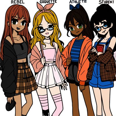 teen manga girls group of 4