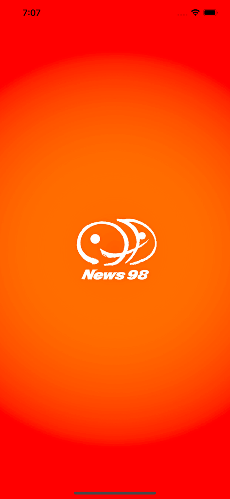 九八新聞台 - News98 Radio Station app splash screen with the station logo on a vibrant orange background