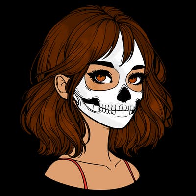 realistic girl with skull