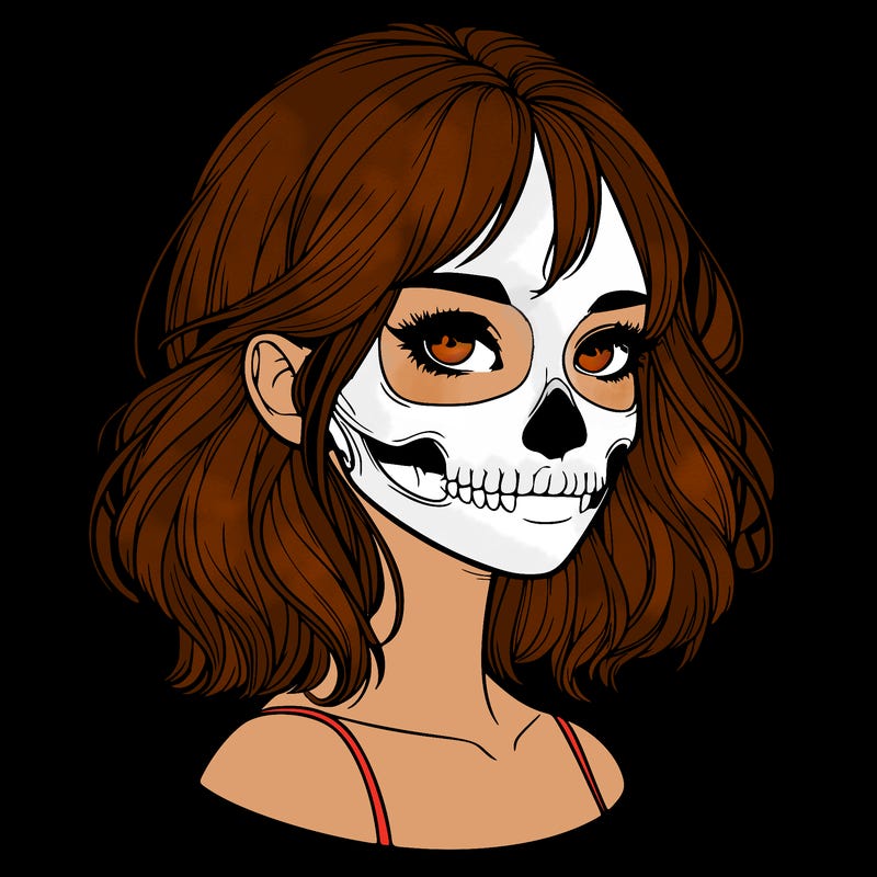 realistic girl with skull