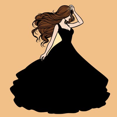 realistic woman with dress flowing in the wind