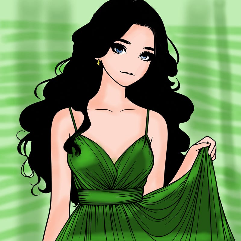 realistic girl in flowy silky prom dress