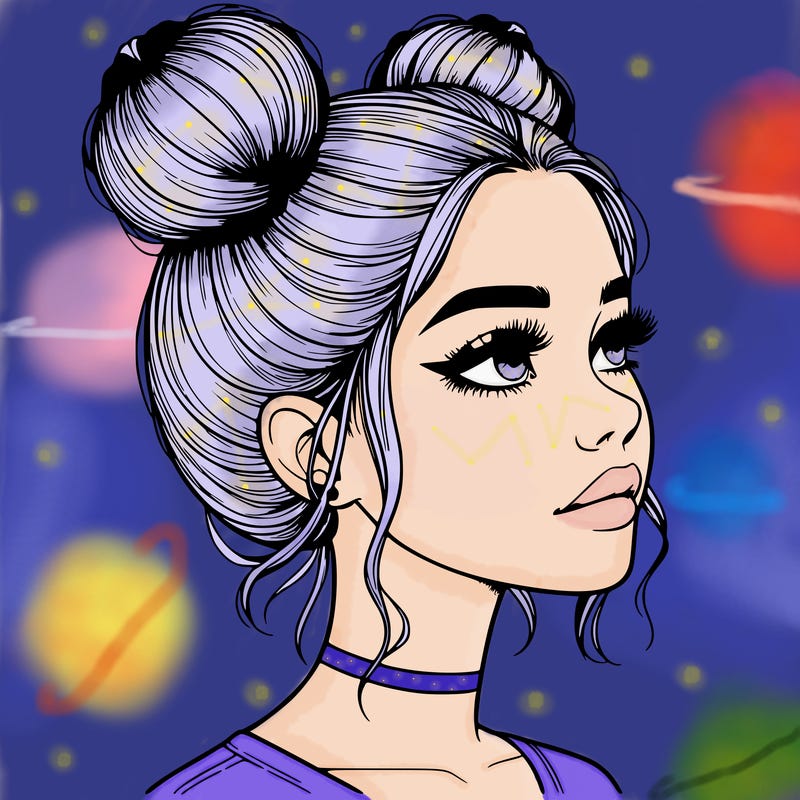 realistic girl with buns on the top of her head