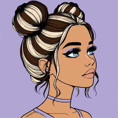 realistic girl with buns on the top of her head