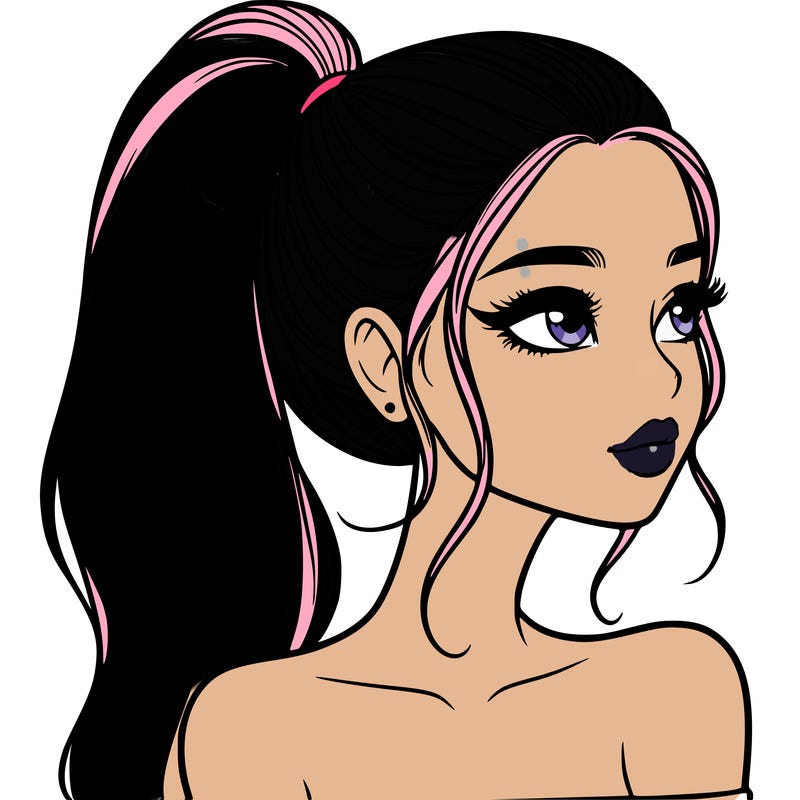 a beautiful and realistic girl with a high pony tail