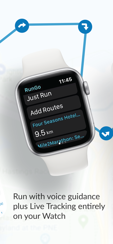 RunGo - The Best Routes to Run - RunGo app on Apple Watch featuring voice guidance and live tracking for runners