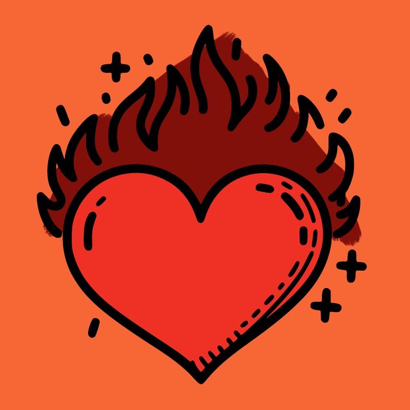 a heart with fire