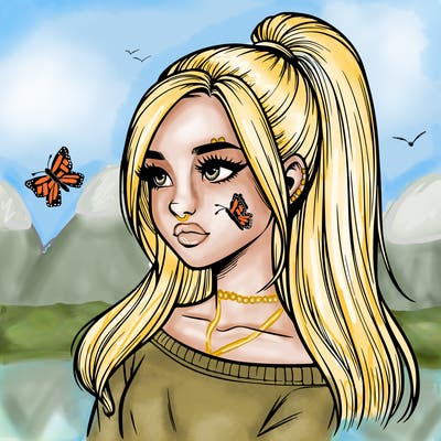 realistic girl with a high ponytail