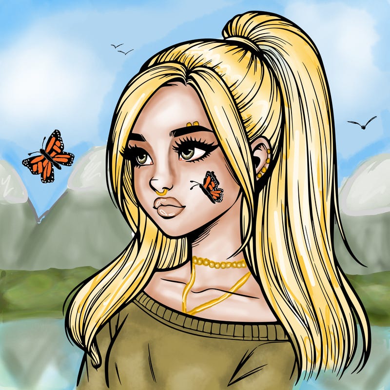 realistic girl with a high ponytail