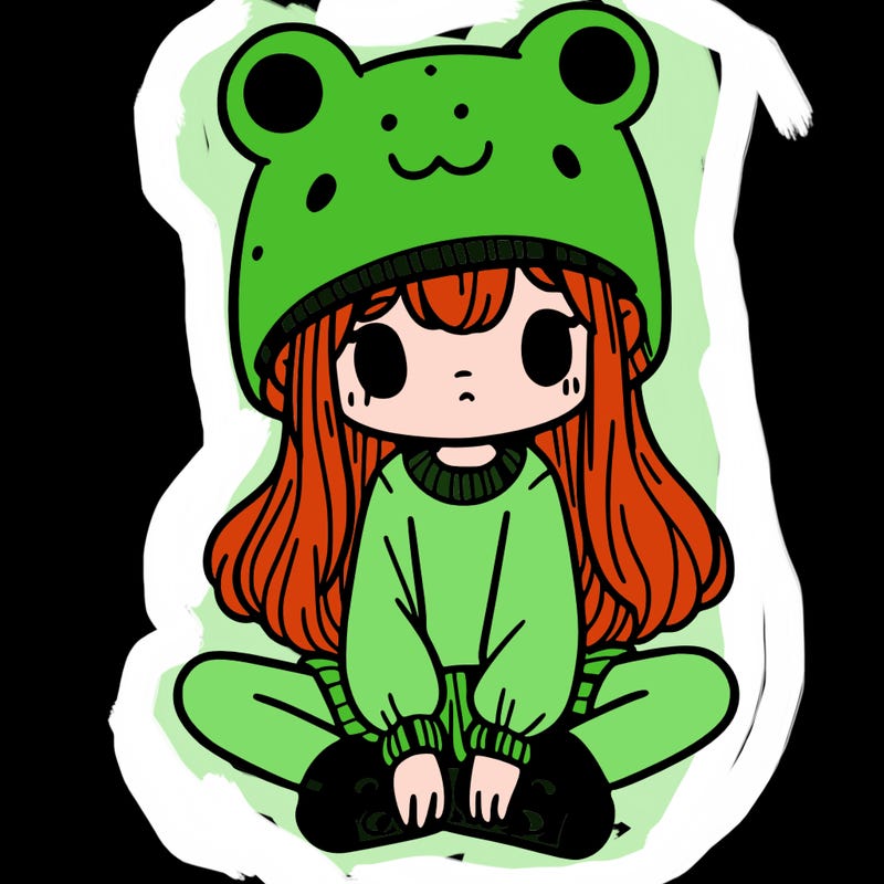 a girl wearing a frog hat and some frog socks
